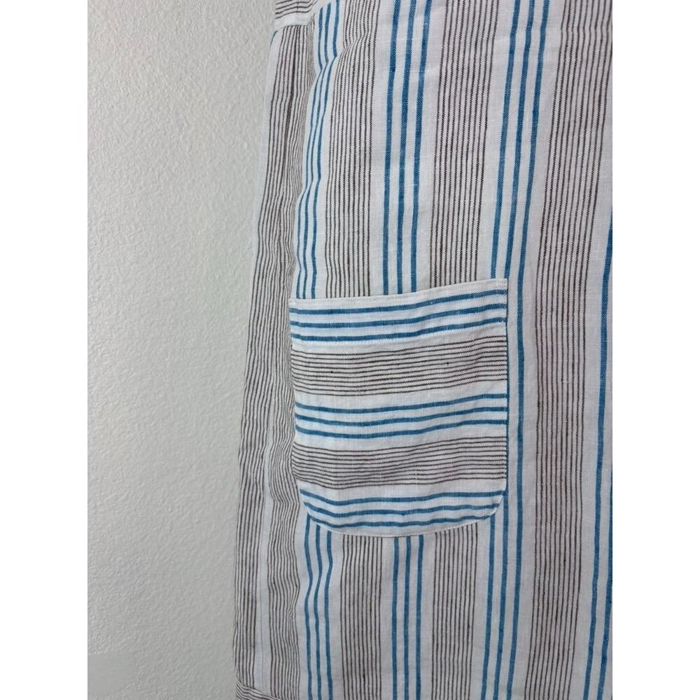 J. Jill women's small brown blue striped 100% linen knee length shift dress - Picture 5 of 9